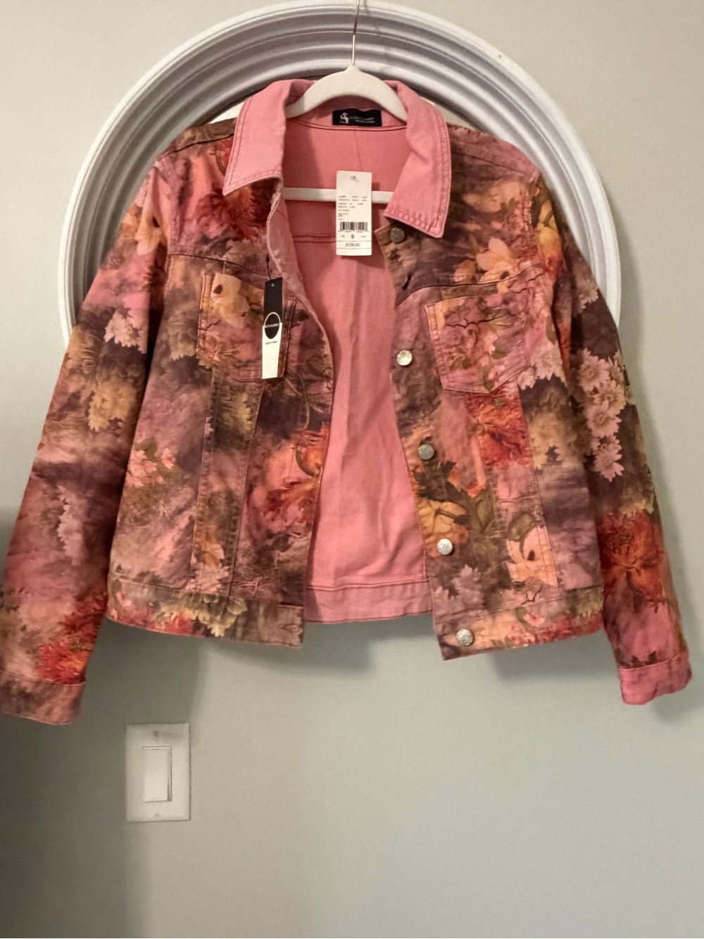 NWT Alison Sheri Montreal Reversible Floral Denim Jacket S Pink 2-in-1